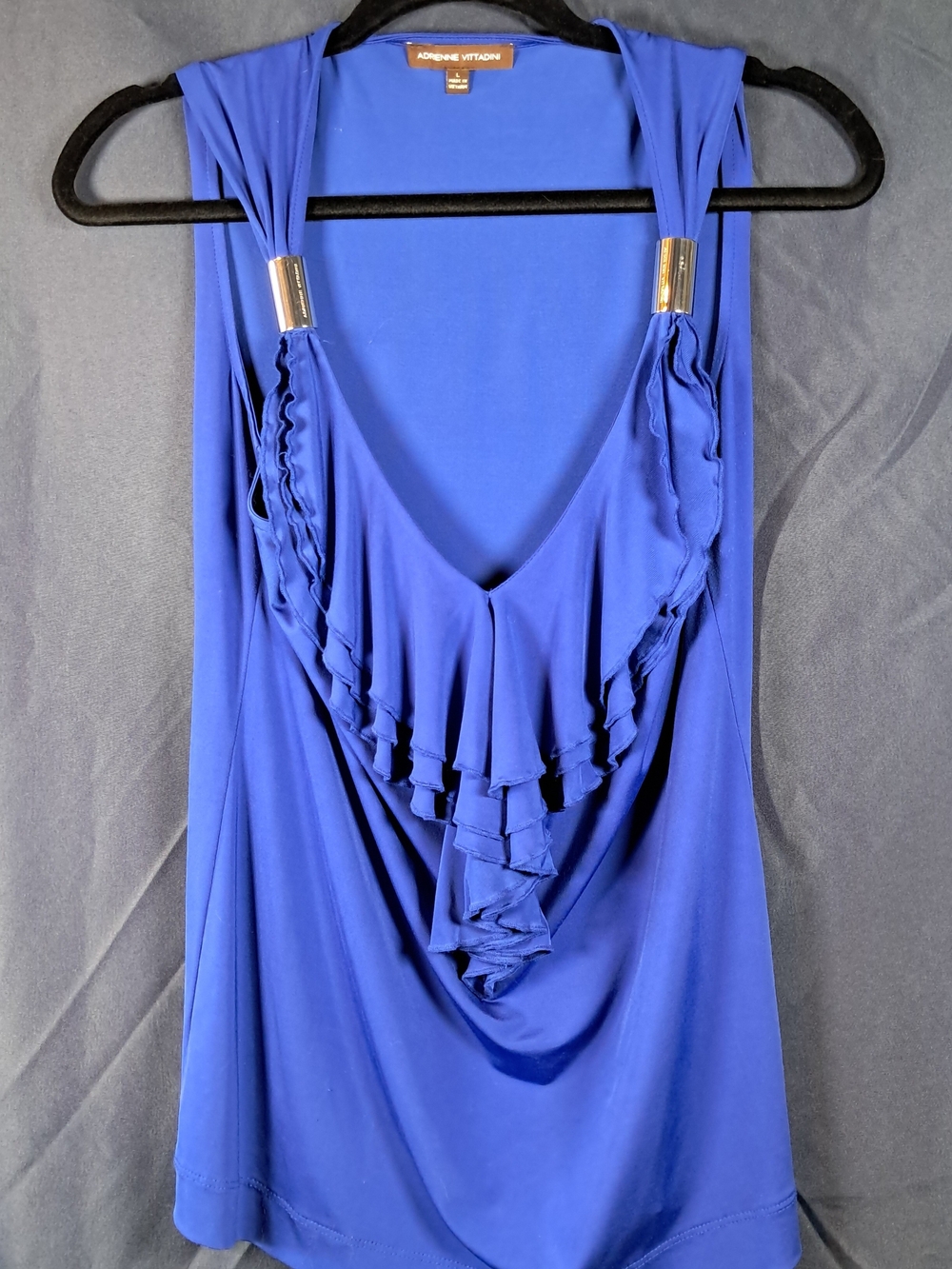 Adrienne Vittadini Royal Blue Ruffled Sleeveless Top